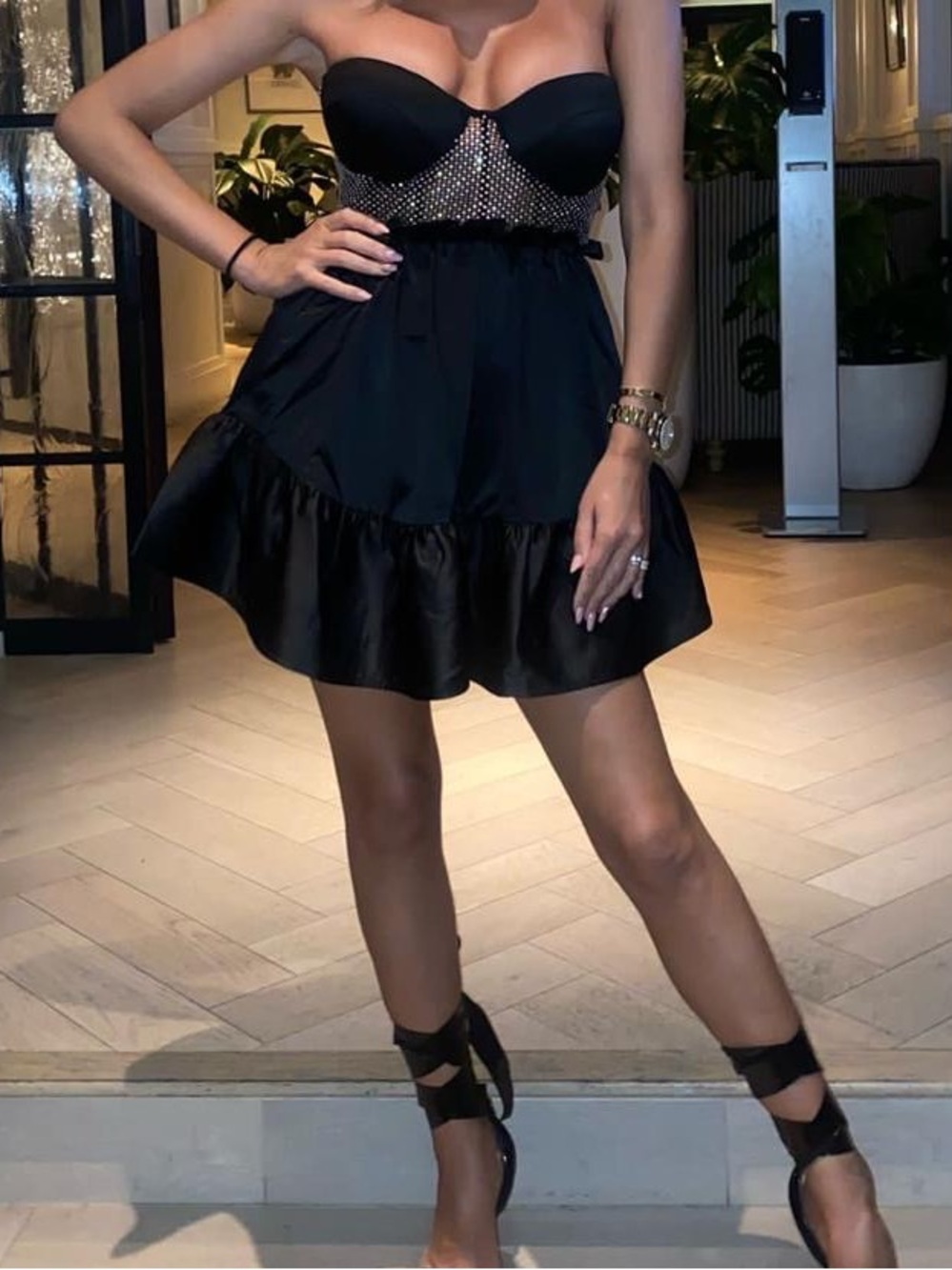 Alamour The Label Black Strapless Ruffled Mini Dress